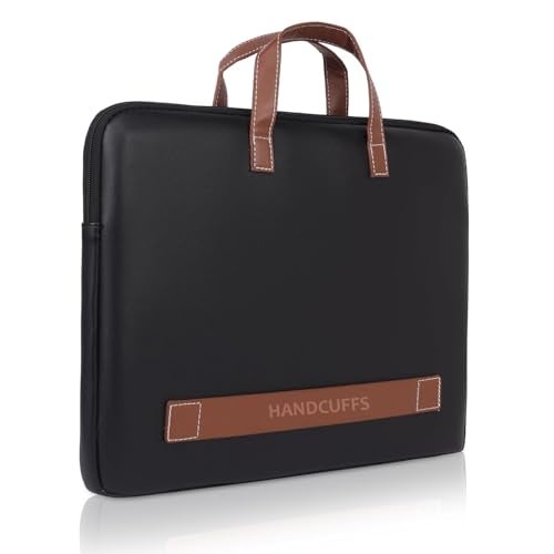 Handcuffs Envelope Sleeve for MacBook Pro 14 Inch | Solid Space Lightweight Faux Leather Case with Handle for Laptops & iPads | Sleek Design Durable & Water Resistant (Black) - Image 5