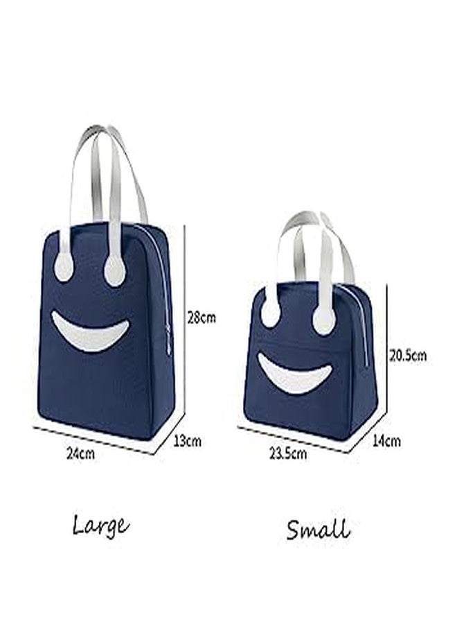Keetly Insulated Canvas Smiley Lunch Bags with Aluminum Lining | Lunch Bag for School Office Travel Tiffin Thermal Food Cooler Bags Picnic for Kids Men Women | Leakproof Hot Cold (Navy Blue - Image 2