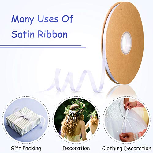 Chuangdi Solid Color Satin Ribbon Decorative Wrapping Ribbon for Wrapping Weddings Hair Ties Dresses Blanket Edging Crafts Bows Ornaments(1/4 Inch, 100 Yards,White) - Image 3