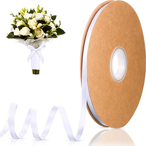 Chuangdi Solid Color Satin Ribbon Decorative Wrapping Ribbon for Wrapping Weddings Hair Ties Dresses Blanket Edging Crafts Bows Ornaments(1/4 Inch, 100 Yards,White) - Image 1