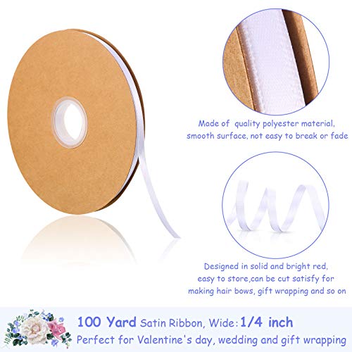 Chuangdi Solid Color Satin Ribbon Decorative Wrapping Ribbon for Wrapping Weddings Hair Ties Dresses Blanket Edging Crafts Bows Ornaments(1/4 Inch, 100 Yards,White) - Image 5