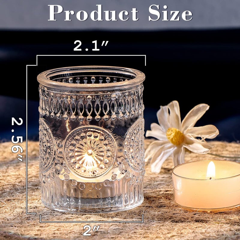 DARJEN Clear Votive Candle Holders Set of 36- Glass Candle Holders Bulk for Tea Light Candle, Embossed Candle Votives for Wedding Centerpiece, Living Room & Home Table Decor - Image 2