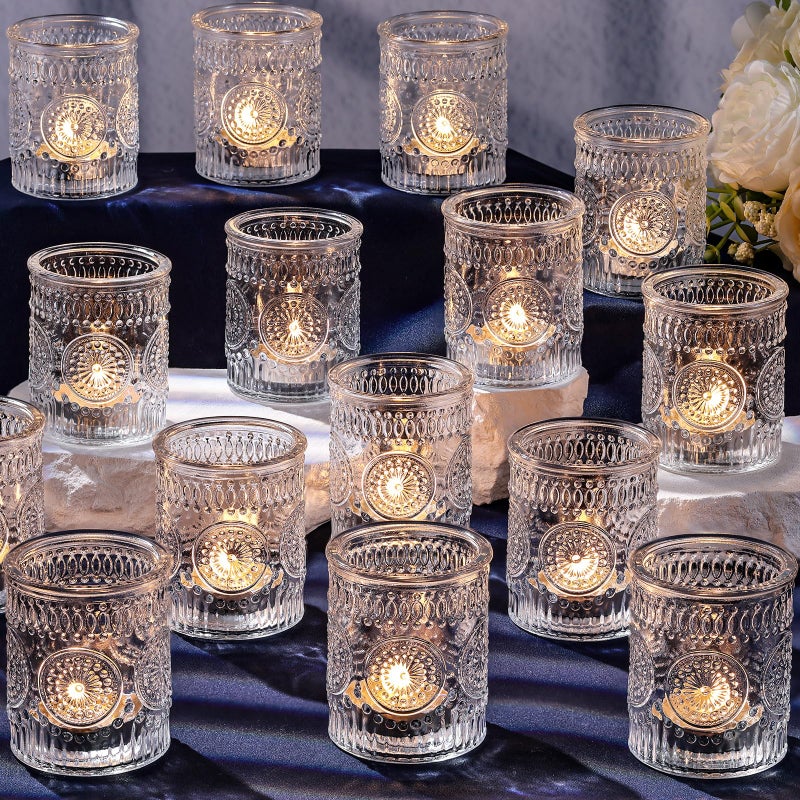 DARJEN Clear Votive Candle Holders Set of 36- Glass Candle Holders Bulk for Tea Light Candle, Embossed Candle Votives for Wedding Centerpiece, Living Room & Home Table Decor - Image 1
