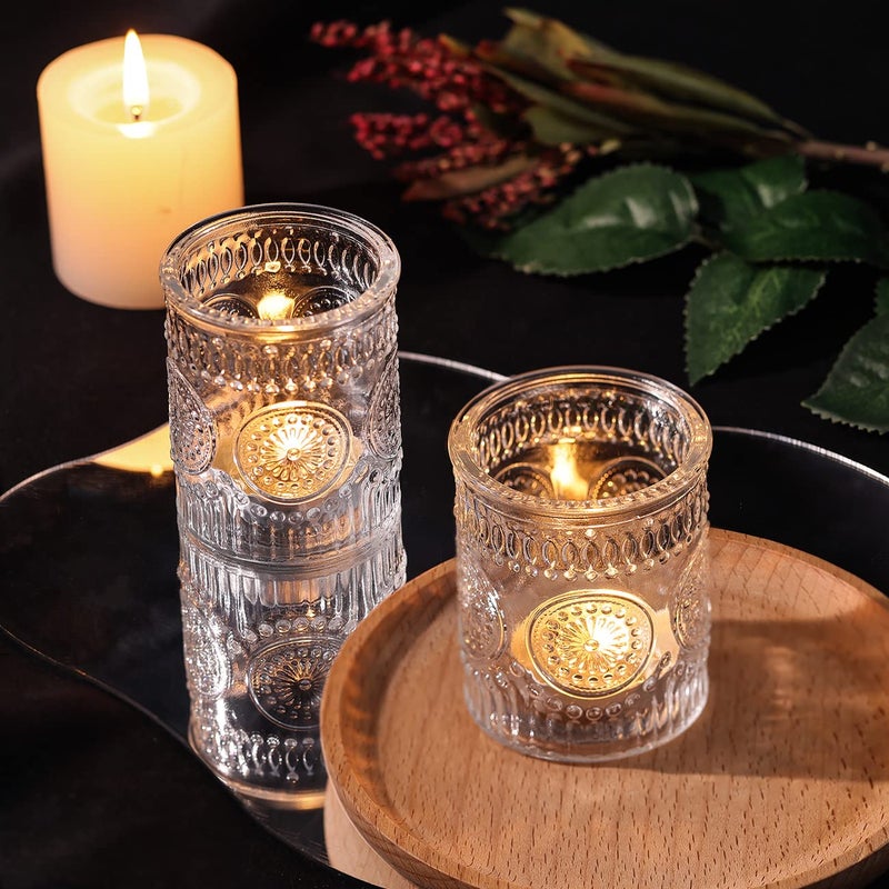 DARJEN Clear Votive Candle Holders Set of 36- Glass Candle Holders Bulk for Tea Light Candle, Embossed Candle Votives for Wedding Centerpiece, Living Room & Home Table Decor - Image 4