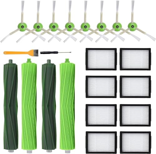 Replacement Parts for iRobot Roomba i7 i7 i3 i3 i4 i4 i6 i6 i8 i8 E5 E6 E7 J7 J7 Vacuum Cleaner 2 Set Rubber Brushes 8 HEPA Filters 8 Side Brushes 1 Clean Brush 1 Screwdriver 22 Pack