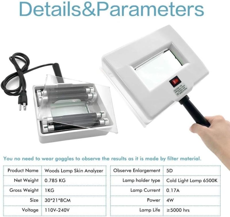 Woods Lamp Skin Analyzer 20X Magnifying Uv Skin Analyzer - Professional Salon Grade Skin Care Device For Facial Pet Skin Analysis - Image 4