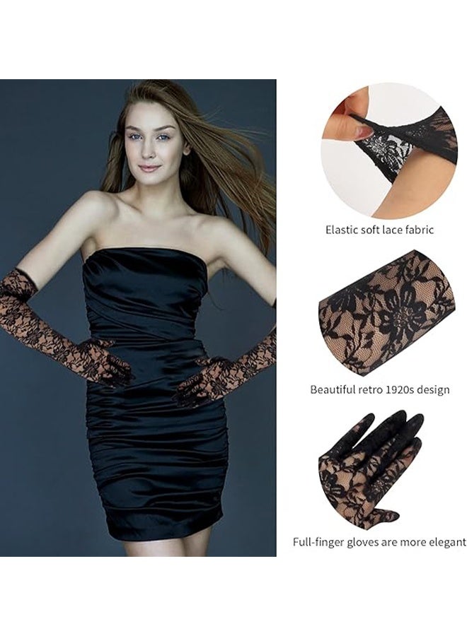 Ba Love Masquerade Mask for Women Black Masquerade Mask Lace Elbow Gloves Lace Venetian Party Mask Masquerade Party Masks for Women Fancy Dress Gloves Floral Lace Gloves Long Lace Long Gloves, Black - Image 3