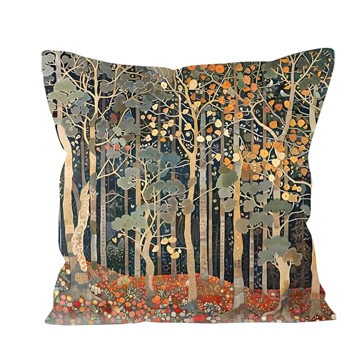 BUJSP Rustic Autumn Forest Pillow Covers 18x18 DoubleSided Fall Home Room Decor Vintage Botanical Nature William Morris Inspired Decorative Throw Pillow Covers for Home Bedroom Living Room - Image 1