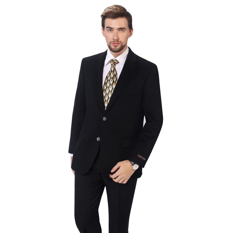 PL Mens Premium Wool Blend Business Blazer Dress Suit Jacket Black