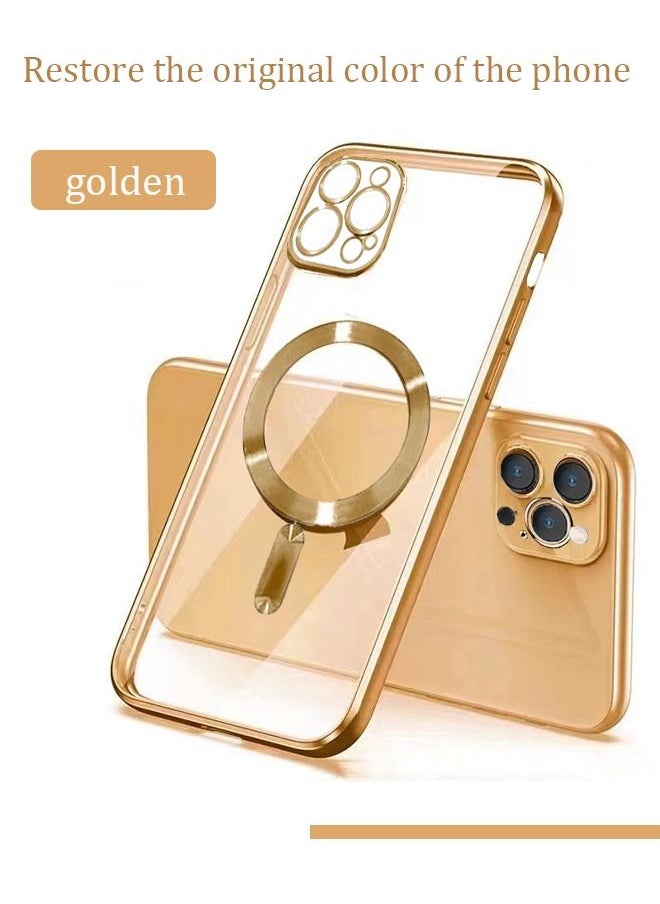 Generic - iPhone 14 Pro Max Magnetic Case Support MagSafe Charger Wireless Anti Scratch Shockproof Clear Four Corner Cushion Screen Protector Anti Dropping Full Body Protection Cover Gold - Image 1