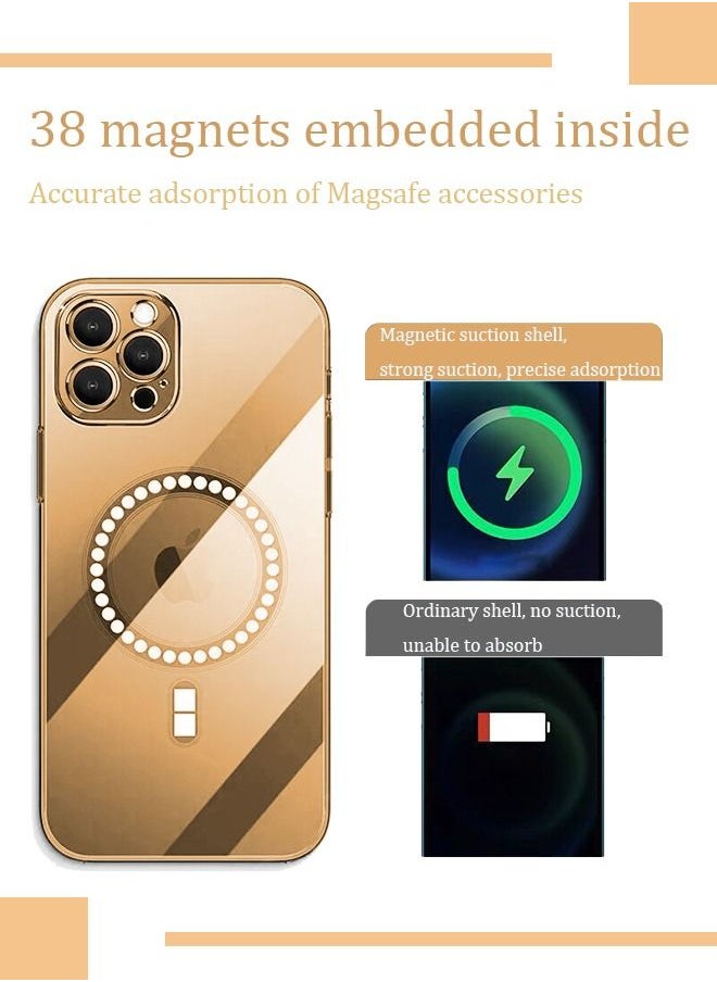 Generic - iPhone 14 Pro Max Magnetic Case Support MagSafe Charger Wireless Anti Scratch Shockproof Clear Four Corner Cushion Screen Protector Anti Dropping Full Body Protection Cover Gold - Image 1