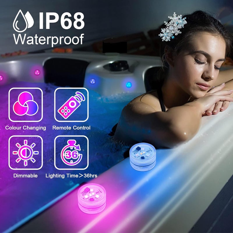 10 Pack RGB Submersible LED Lights, IP68, 21-Key Timer Remote Control Set - Image 2