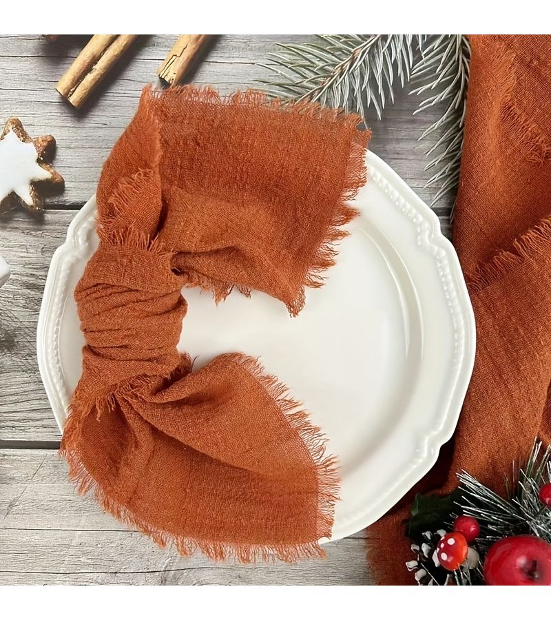 Set Of 12 Christmas Green Gauze Cloth Napkins Reusable Wedding Party Table Decor Handmade Burrs Napkins Wholesale - Image 5