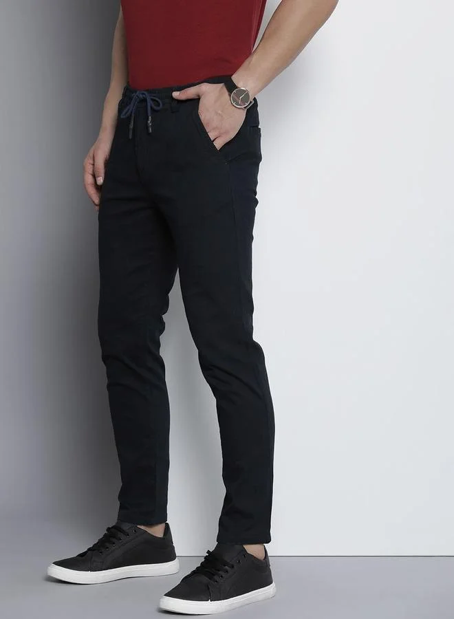 The Indian Garage Co Men Navy Blue Slim Fit Solid Chinos