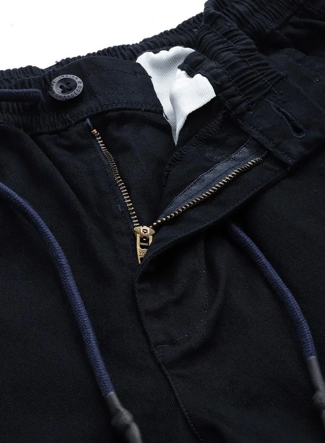 The Indian Garage Co Navy Blue Men Navy Blue Slim Fit Solid Chinos for Men | Best Price UAE
