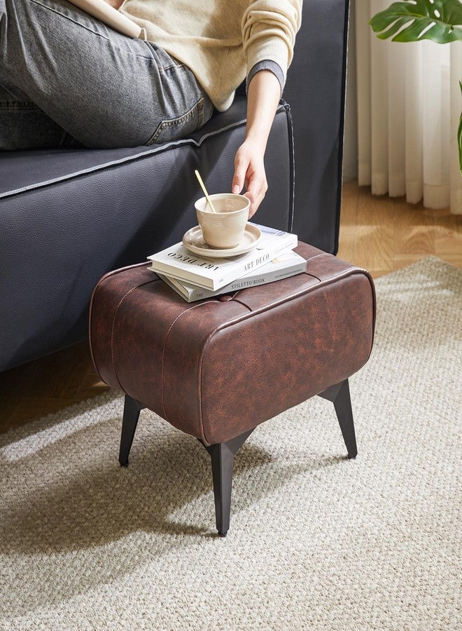 YMYNY Ottoman, Foot Stool with Metal Legs, Faux Leather Stool, Pouf Couch Stool, Modern Multifunctional Small Square Accent Small Table for Bedroom, Living Room 15.75"D×11.81"W×10.24"H Brown UHBD037Z - Image 3