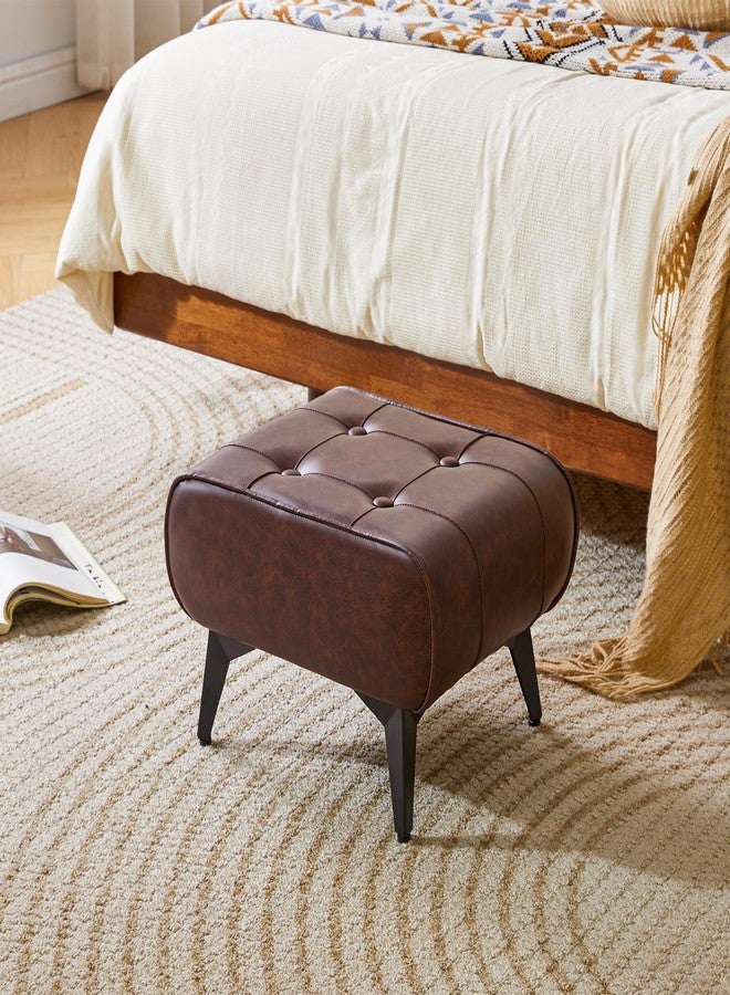 YMYNY Ottoman, Foot Stool with Metal Legs, Faux Leather Stool, Pouf Couch Stool, Modern Multifunctional Small Square Accent Small Table for Bedroom, Living Room 15.75"D×11.81"W×10.24"H Brown UHBD037Z - Image 4