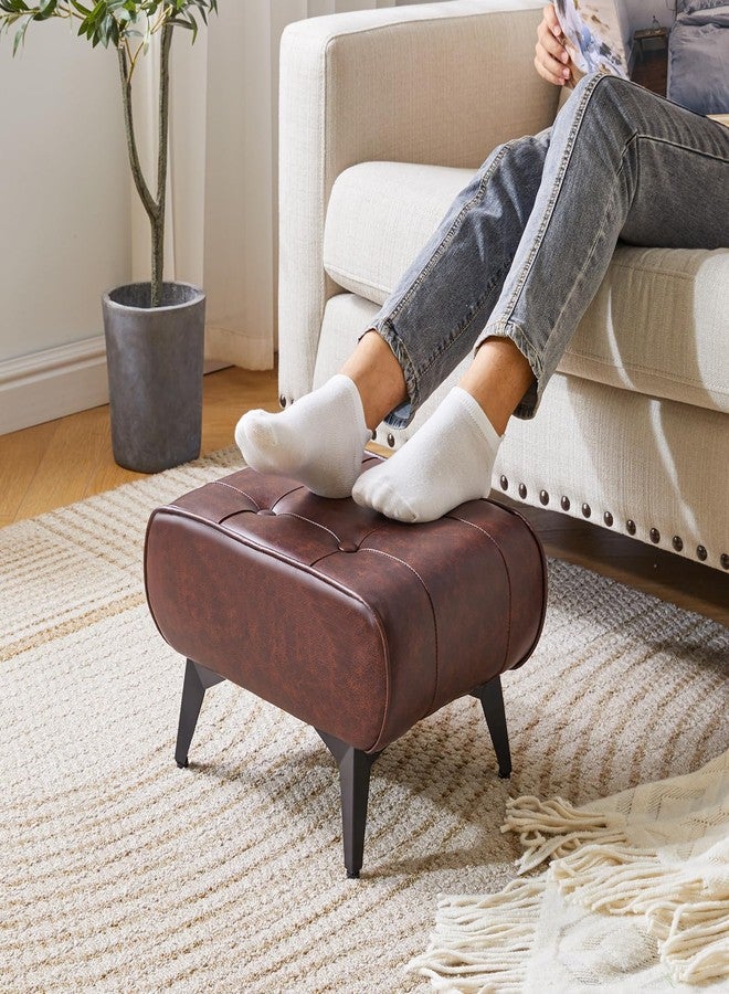 YMYNY Ottoman, Foot Stool with Metal Legs, Faux Leather Stool, Pouf Couch Stool, Modern Multifunctional Small Square Accent Small Table for Bedroom, Living Room 15.75"D×11.81"W×10.24"H Brown UHBD037Z - Image 2