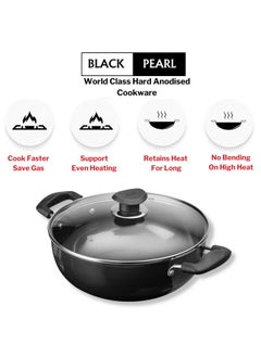 VINOD Vinod Black Pearl Hard Anodised Non Stick Deep Kadhai with Glass Lid - 5.5 LTR, 28 cm | 3.25mm Thickness | kadai for Cooking | Metal Spoon Friendly | 2 Year Warranty 