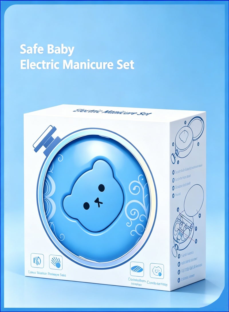 Amanli Baby Electric Nail File Drill, Bear-Shaped Nail Trimmer with Nail Clippers and 3 Interchangeable Grinding Heads, Safe for Infants, Toddlers and Adults, USB Rechargeable (Blue) - Image 3