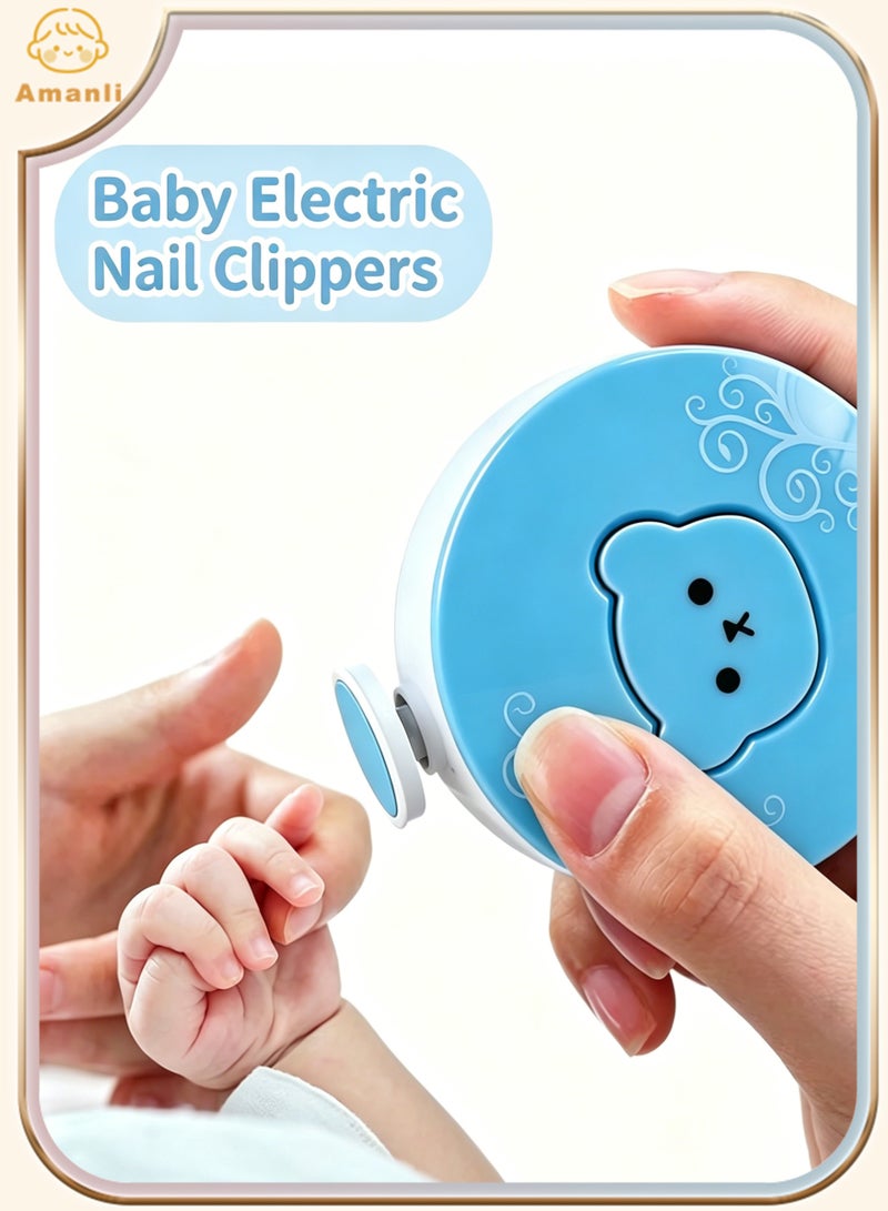 Amanli Baby Electric Nail File Drill, Bear-Shaped Nail Trimmer with Nail Clippers and 3 Interchangeable Grinding Heads, Safe for Infants, Toddlers and Adults, USB Rechargeable (Blue) - Image 1