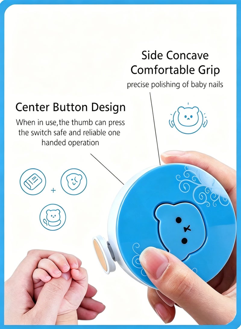 Amanli Baby Electric Nail File Drill, Bear-Shaped Nail Trimmer with Nail Clippers and 3 Interchangeable Grinding Heads, Safe for Infants, Toddlers and Adults, USB Rechargeable (Blue) - Image 4