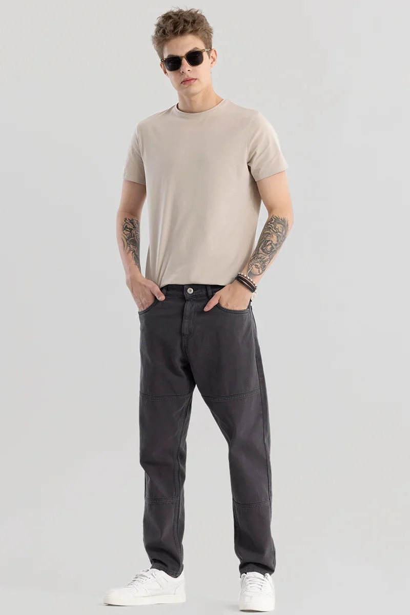 سنيتش Charcoal Grey Solid Wide Leg Streetwear Jeans