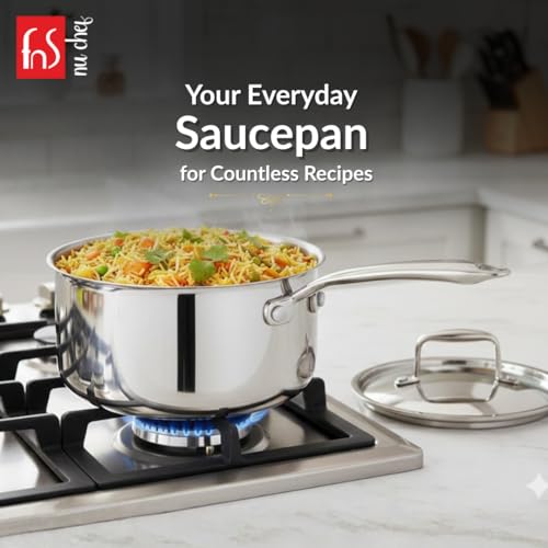 FNS NuChef 20 cm Triply Stainless Steel Sauce pan with Stay-Cool Handles | Even Heat Distribution, Durable & Rust-Free Cookware - Image 3