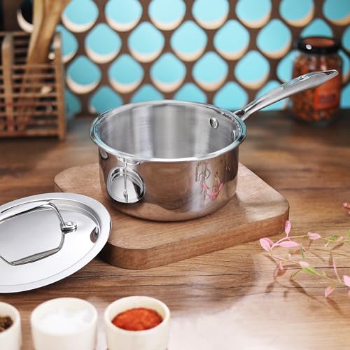 FNS NuChef 20 cm Triply Stainless Steel Sauce pan with Stay-Cool Handles | Even Heat Distribution, Durable & Rust-Free Cookware - Image 2