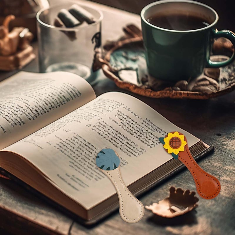 Penitue Pack of 2 Vintage Magnetic Bookmarks, Durable Leather Magnetic Book Clips, Cute Reading Accessories for Women, Friends, Book Lovers (Leaves & Sunflowers) - Image 5