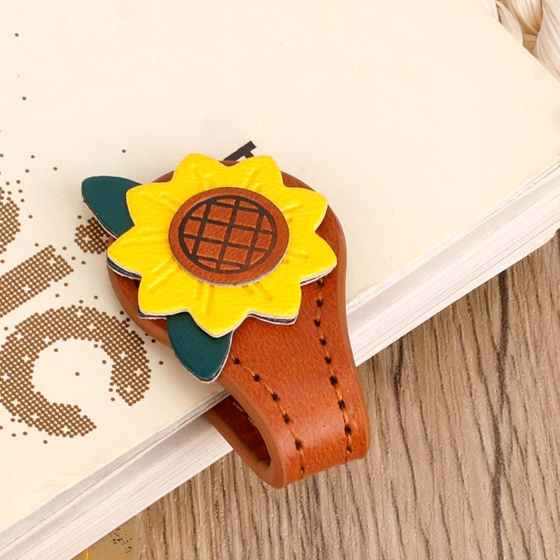 Penitue Pack of 2 Vintage Magnetic Bookmarks, Durable Leather Magnetic Book Clips, Cute Reading Accessories for Women, Friends, Book Lovers (Leaves & Sunflowers) - Image 3