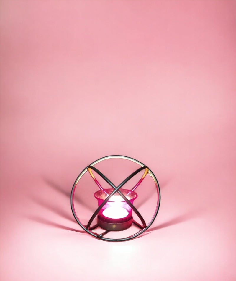Elegant Golden Geometric Design Metal Tealight Candle Holder with Red Butterfly Glass Votive Holder for Stylish Home Decor