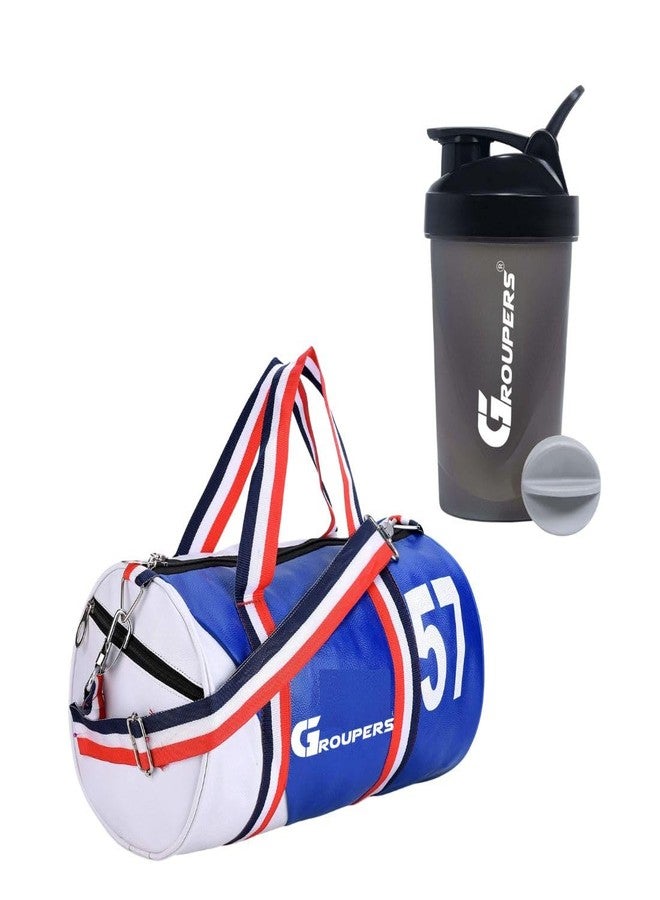 Groupers 20-25L Gym Bag Combo of 2 - Water-Resistant Duffle Bag with Shoe Pocket + 400ml Shaker Bottle, Blue (43×25×23 cm) - Travel, Gym & Workout Weekender for Men & Women - Image 1