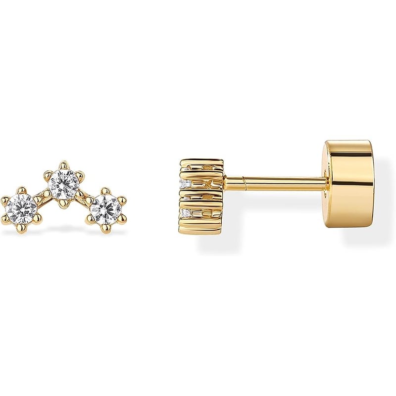 PAVOI 14K Gold Plated Sterling Silver Posts Mini Stud Flat Back Earrings for Women | Helix Cartilage Piercing Jewelry | Dainty Pearl Cluster Cubic Zirconia Lotus Climber - Image 1