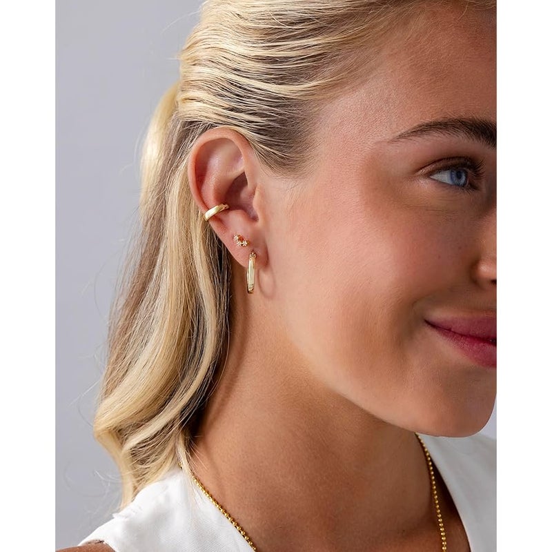 PAVOI 14K Gold Plated Sterling Silver Posts Mini Stud Flat Back Earrings for Women | Helix Cartilage Piercing Jewelry | Dainty Pearl Cluster Cubic Zirconia Lotus Climber - Image 4