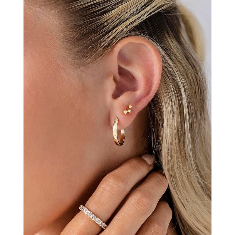 PAVOI 14K Gold Plated Sterling Silver Posts Mini Stud Flat Back Earrings for Women | Helix Cartilage Piercing Jewelry | Dainty Pearl Cluster Cubic Zirconia Lotus Climber - Image 2