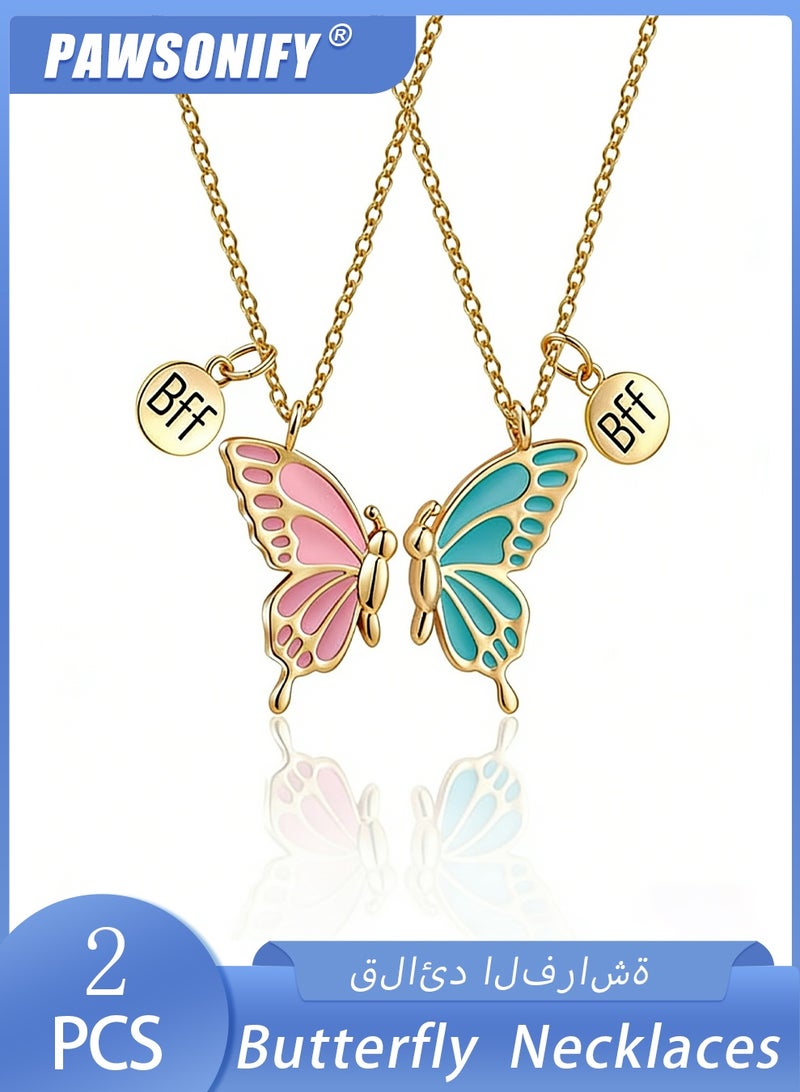 PAWSONIFY Cute Butterfly BFF Necklaces for 2, Enamel Butterfly Friendship Necklace for girls and women - Image 1