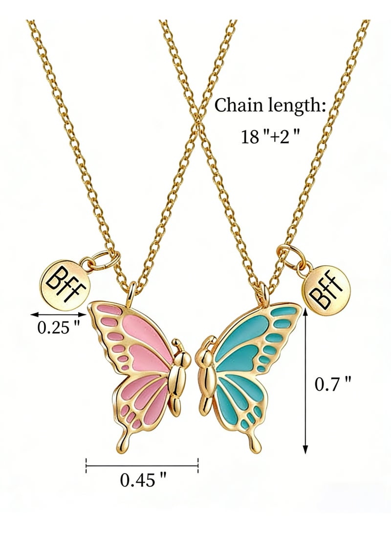 PAWSONIFY Cute Butterfly BFF Necklaces for 2, Enamel Butterfly Friendship Necklace for girls and women - Image 2