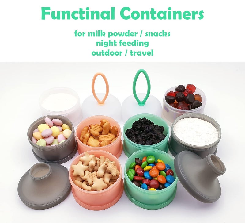 LADISO Baby Formula Dispenser, Portable Milk Powder Dispenser Container, Baby Feeding Travel Storage Container, formula mixer, formula holder, BPA Free, 4 Compartments, 2 Packs, dispensador de fÃ³rmula - Image 2