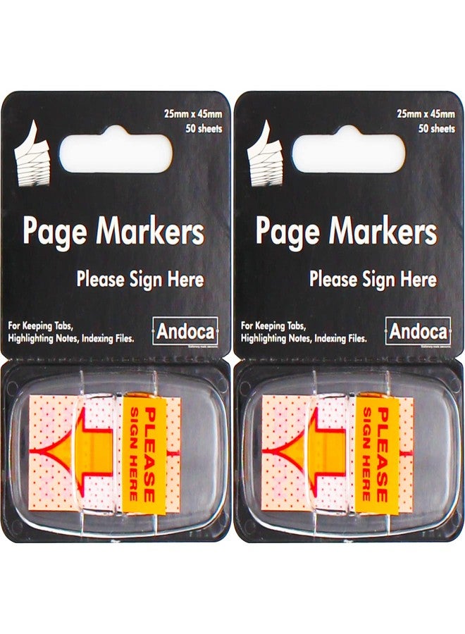 Andoca Please Sign Here Message Flags, 100 Pages Total, 0.98 x 1.77 Inch Wide, Easy to Post, 50 Flags/Dispenser, Medium Yellow, 2 Dispensers/Pack - Image 1