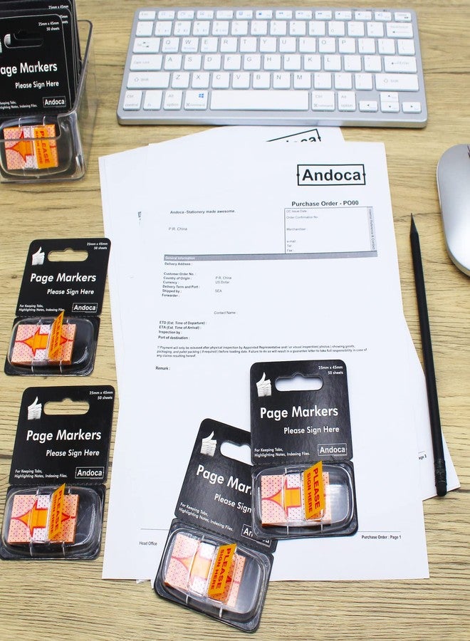 Andoca Please Sign Here Message Flags, 100 Pages Total, 0.98 x 1.77 Inch Wide, Easy to Post, 50 Flags/Dispenser, Medium Yellow, 2 Dispensers/Pack - Image 3