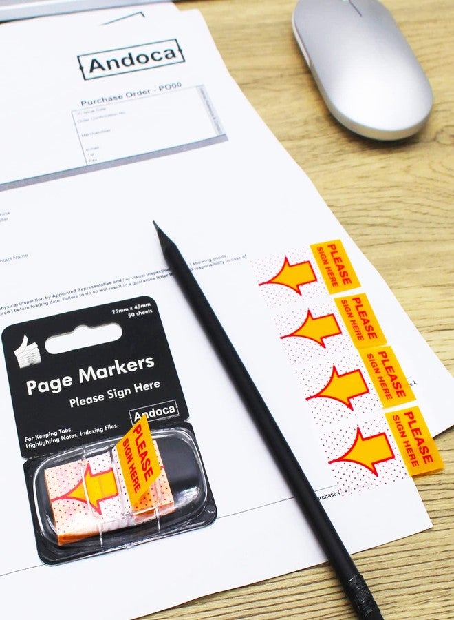 Andoca Please Sign Here Message Flags, 100 Pages Total, 0.98 x 1.77 Inch Wide, Easy to Post, 50 Flags/Dispenser, Medium Yellow, 2 Dispensers/Pack - Image 4