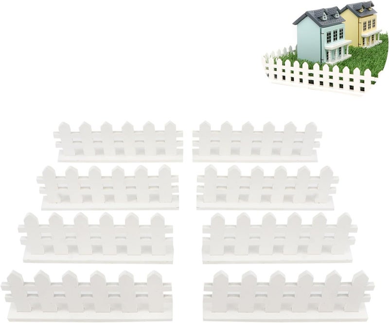 Cutemini Dollhouse Fairy Garden Fence 8PCS Miniature Wood Fences Dollhouse Village Landscape Accessories Wooden Decorative White Picket Landscap Fence (White) - Image 1