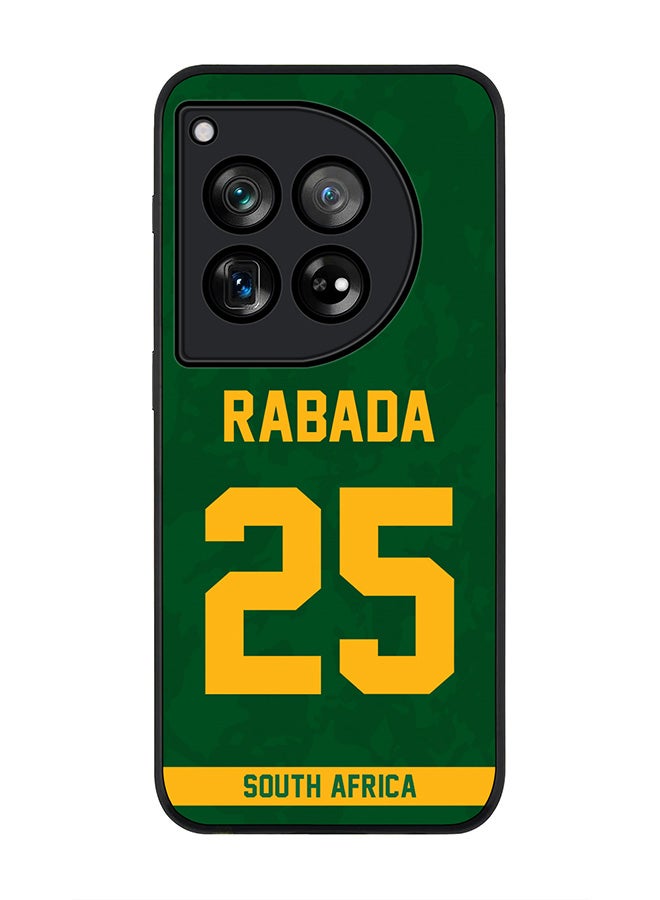 Stylizedd Rugged Black Edge Case for OnePlus 12, Slim fit Case Flexible Anti Drop TPU Gel Thin Cover -  Team South Africa Kagiso Rabada, Jersey No 25 - Image 1