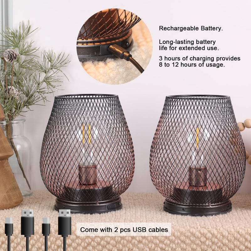NEEDOMO 2 Pack Rechargeable Lamp Outdoor Table Lantern, Cordless Table Lantern with Timer Mode, Vintage Decorative Lights Cordless Lamp Indoor Outdoor Patio Bedroom Living Room with LED Bulb - Image 2