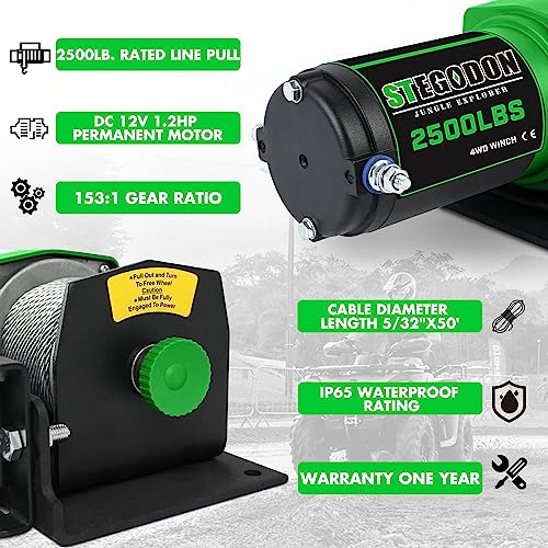 STEGODON 2500 lb. ATV/UTV Electric Winch, 12V Waterproof Steel Cable Winch,Electric Winch with Wired Remote and Wireless Remote for ATV UTV Towing,Boat,Off-Road - Image 4