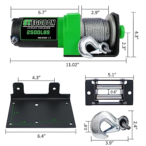 STEGODON 2500 lb. ATV/UTV Electric Winch, 12V Waterproof Steel Cable Winch,Electric Winch with Wired Remote and Wireless Remote for ATV UTV Towing,Boat,Off-Road - Image 2