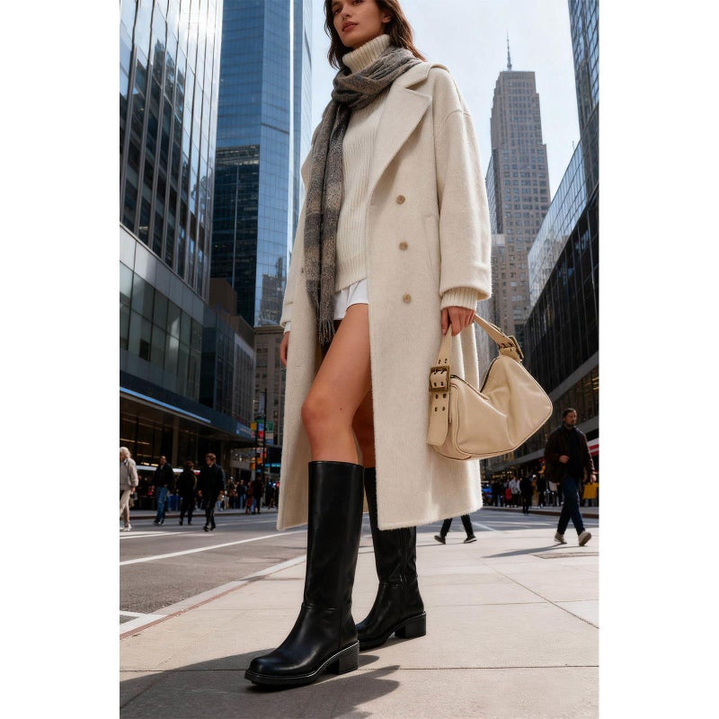 MICIFA Women's Knee High Boots Round Toe Chunky Block Heel Long Campus Boots for Women Comfortable Low Heel Shoes Black - Image 2