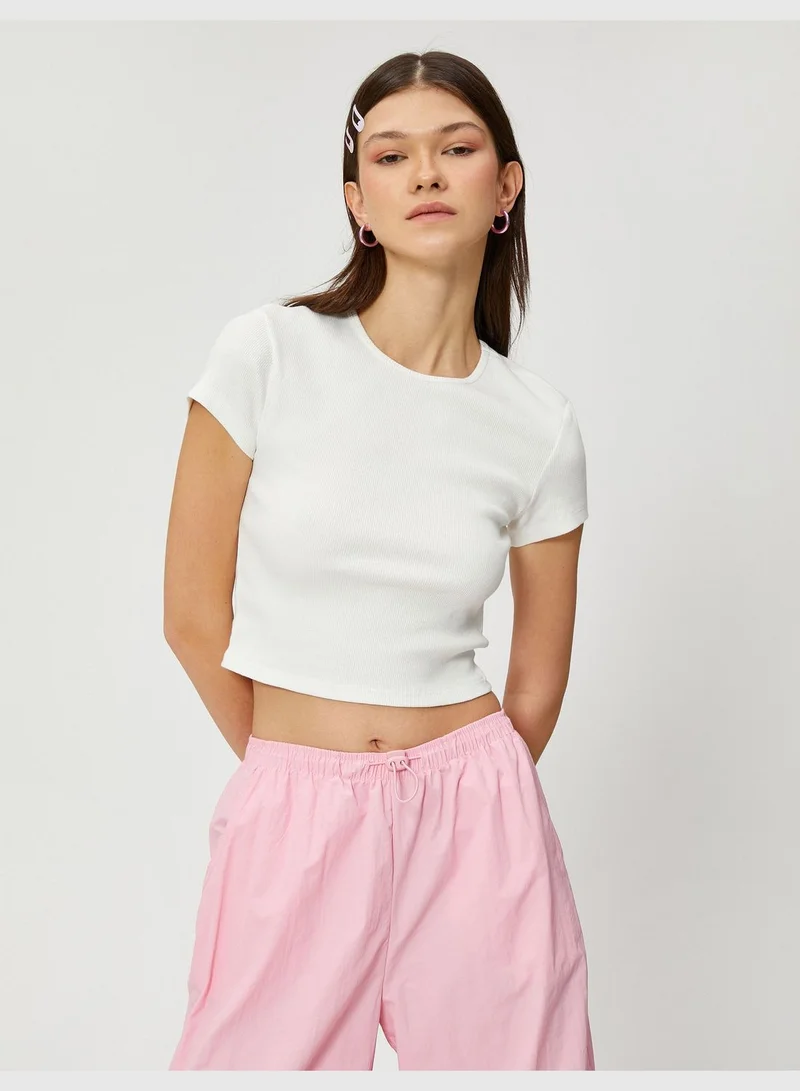 كوتون Crew Neck Short Sleeve Ribbed Cotton T-Shirt