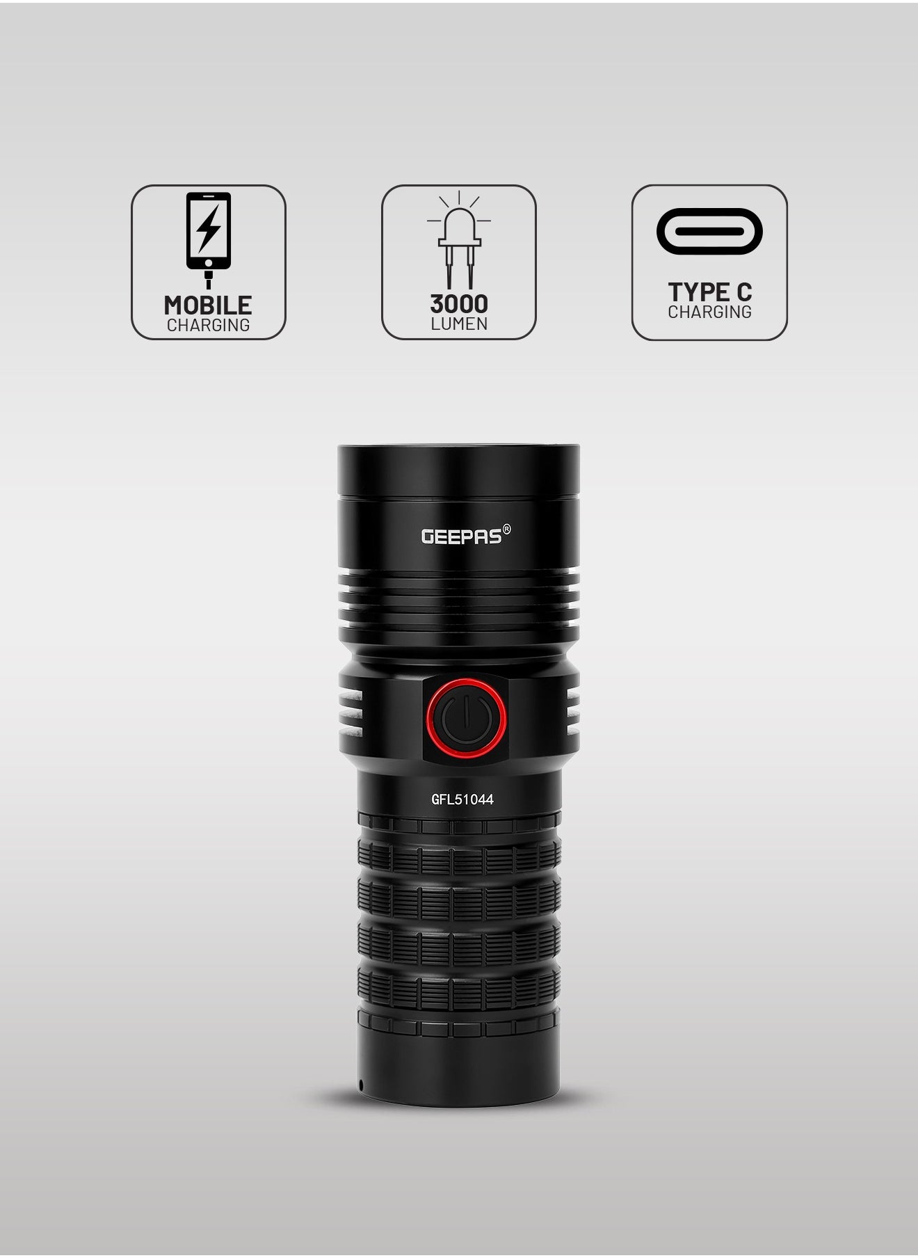 GEEPAS Waterproof LED Flashlight with Power Bank| Aluminum Housing with 25W High Power LED| 15 Hours Working Time with Power Reminder| Overcharge and Discharge Protection| Compact and Portable Design Perfect 